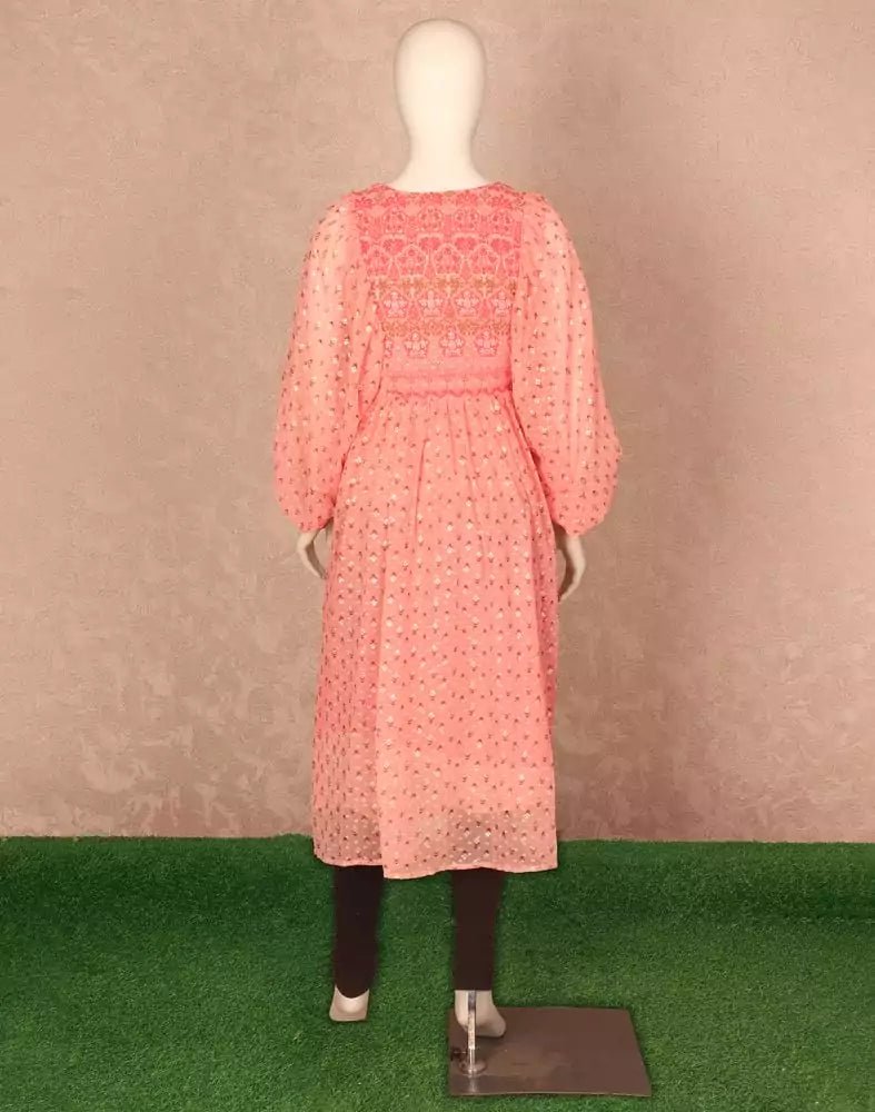 Image of Peach Floral Print Georgette Kurti - South India Shopping Mall