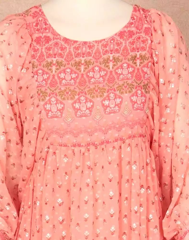Image of Peach Floral Print Georgette Kurti - South India Shopping Mall
