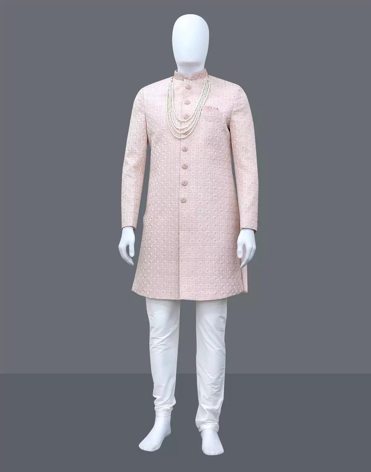 Image of Peach Floral Raw Silk Indo Western with Thread Embroidery - South India Shopping Mall