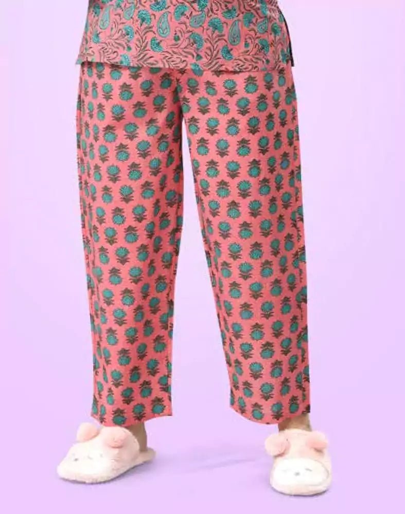 Image of Peach Paisley Printed Night Suit - South India Shopping Mall