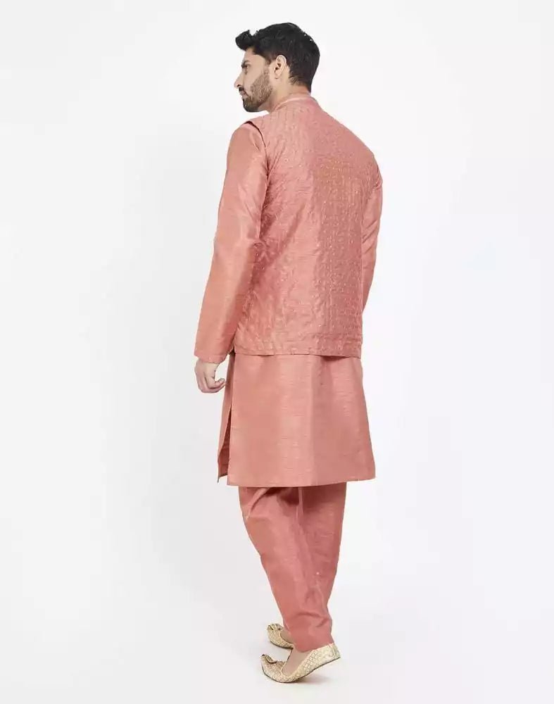 Image of Peach Raw silk Sequence Work Kurta Set - South India Shopping Mall