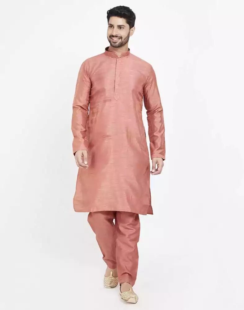 Image of Peach Raw silk Sequence Work Kurta Set - South India Shopping Mall