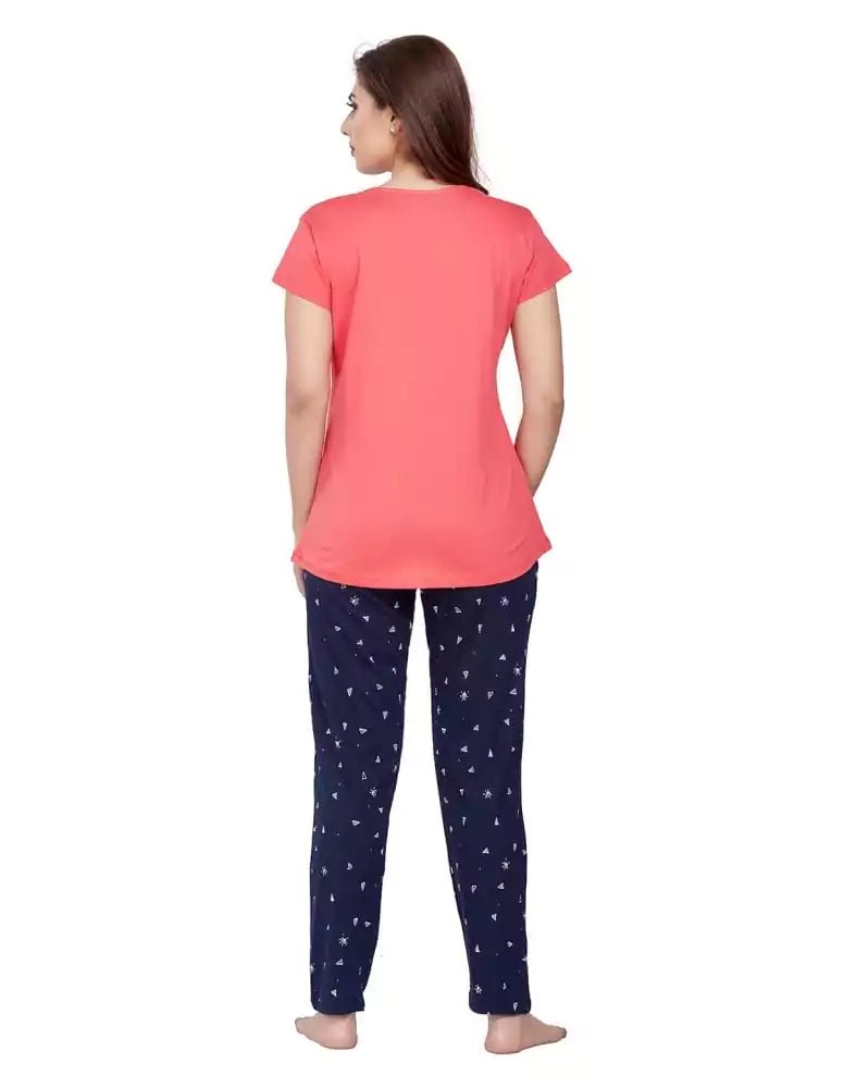 Image of Peach Typography Cotton Printed Night Wear - South India Shopping Mall