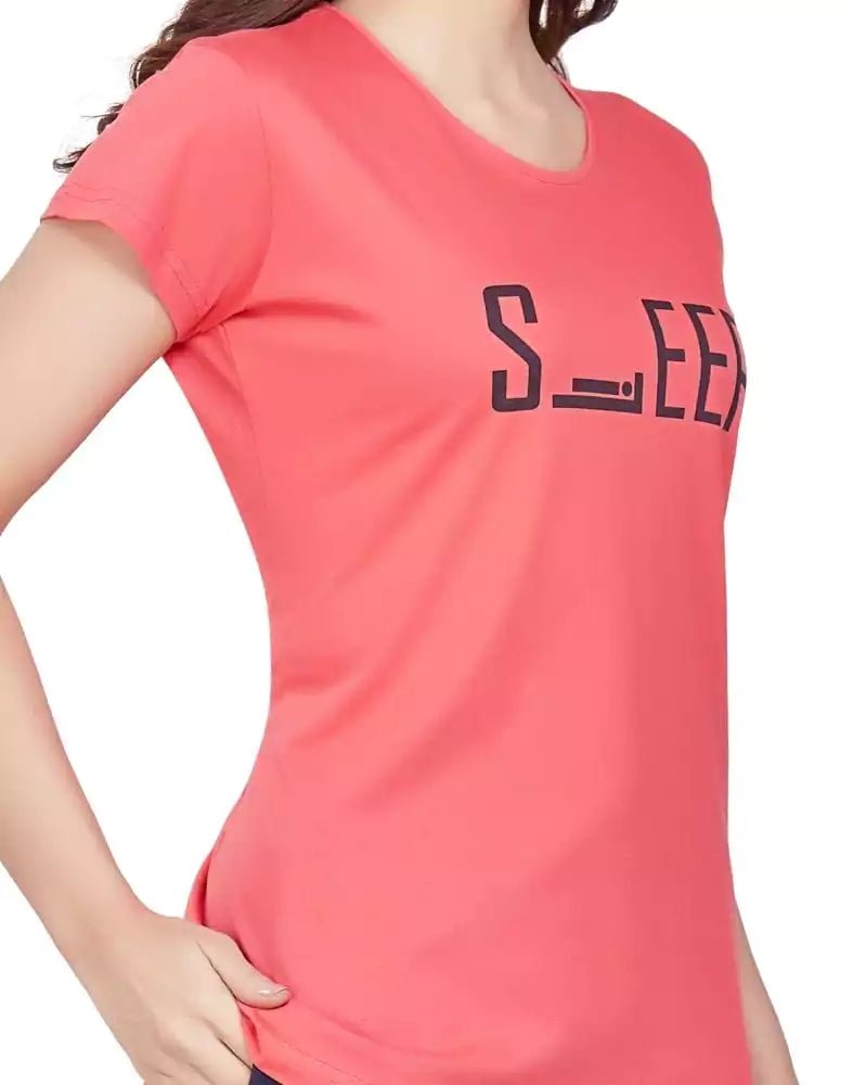 Image of Peach Typography Cotton Printed Night Wear - South India Shopping Mall