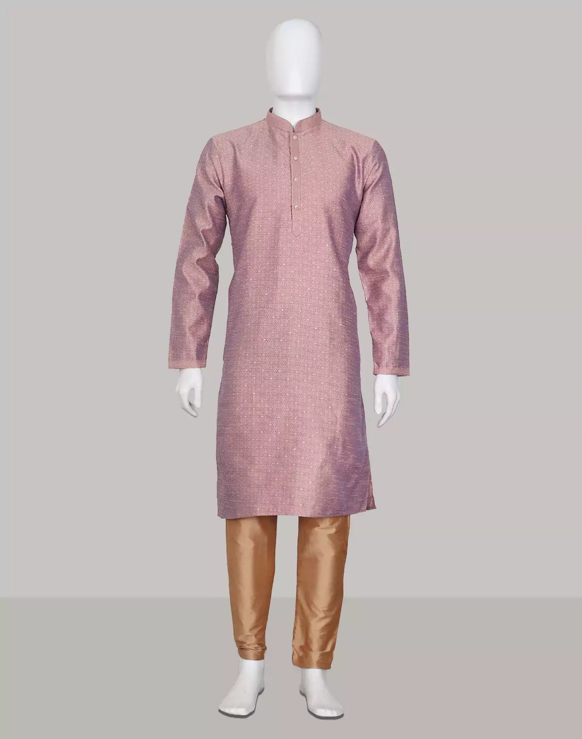 Image of Peach Woven Design Jacquard Kurta with Pyjamas - South India Shopping Mall