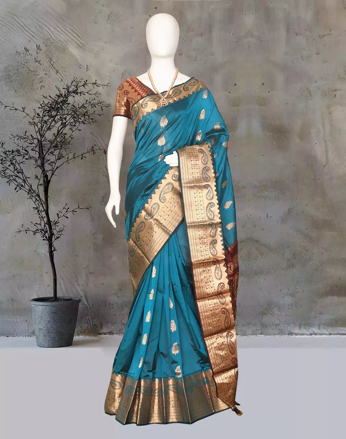 Image of Peacock Blue Floral Bunches Kanchi Soft Silk Saree - South India Shopping Mall