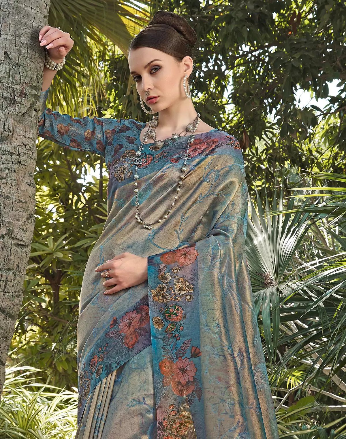 Image of Peacock Blue Woven design Tissue Saree - South India Shopping Mall