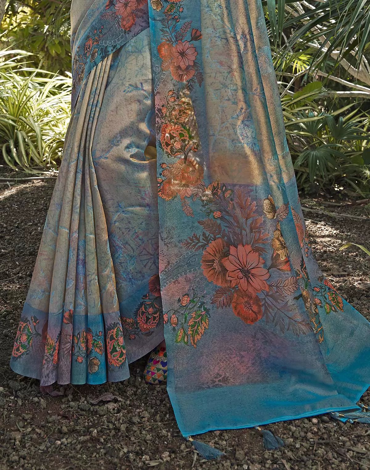 Peacock Blue Woven design Tissue Saree - South India Shopping Mall