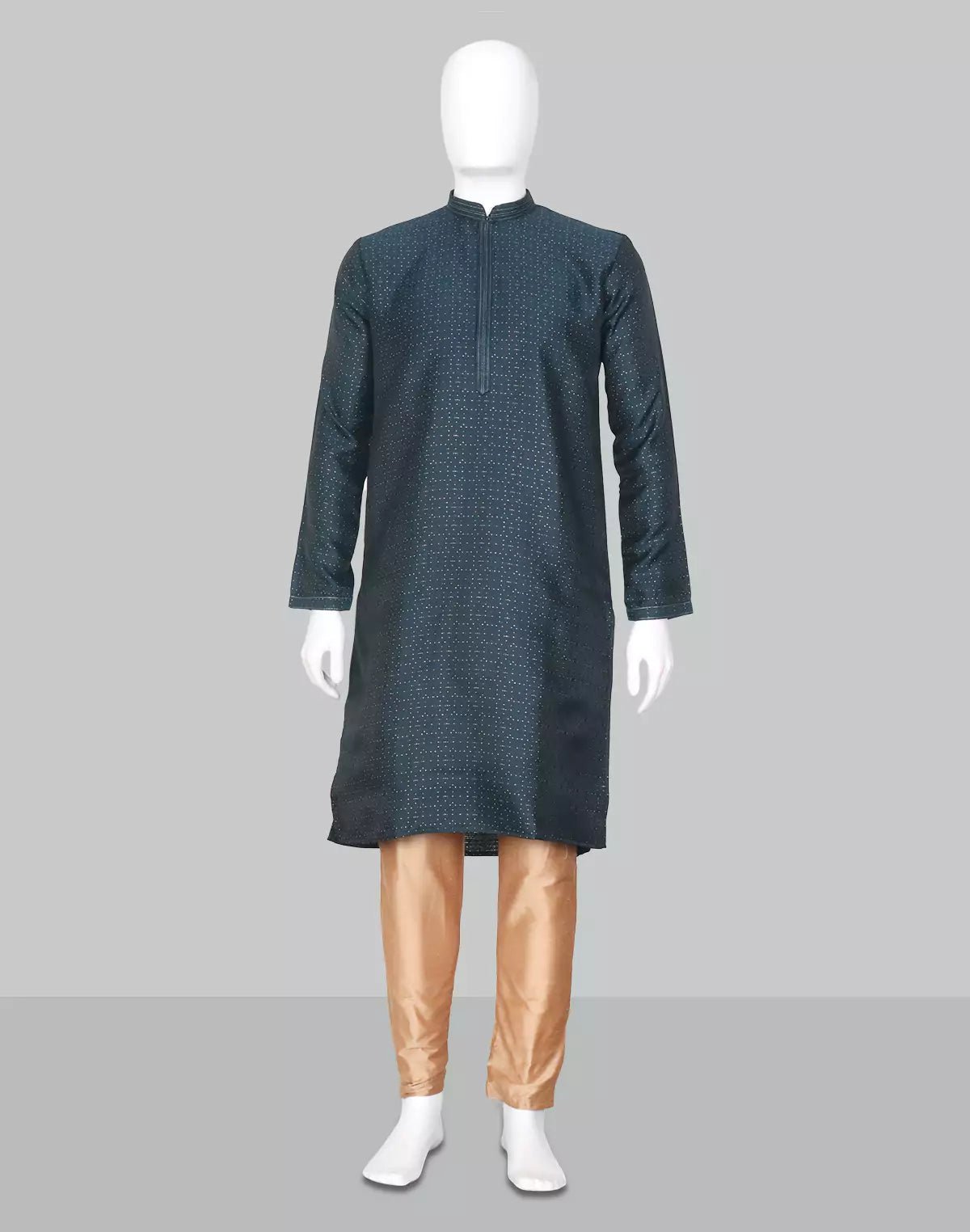 Image of Peacock Color Brocade Design Jacquard Kurta Set - South India Shopping Mall