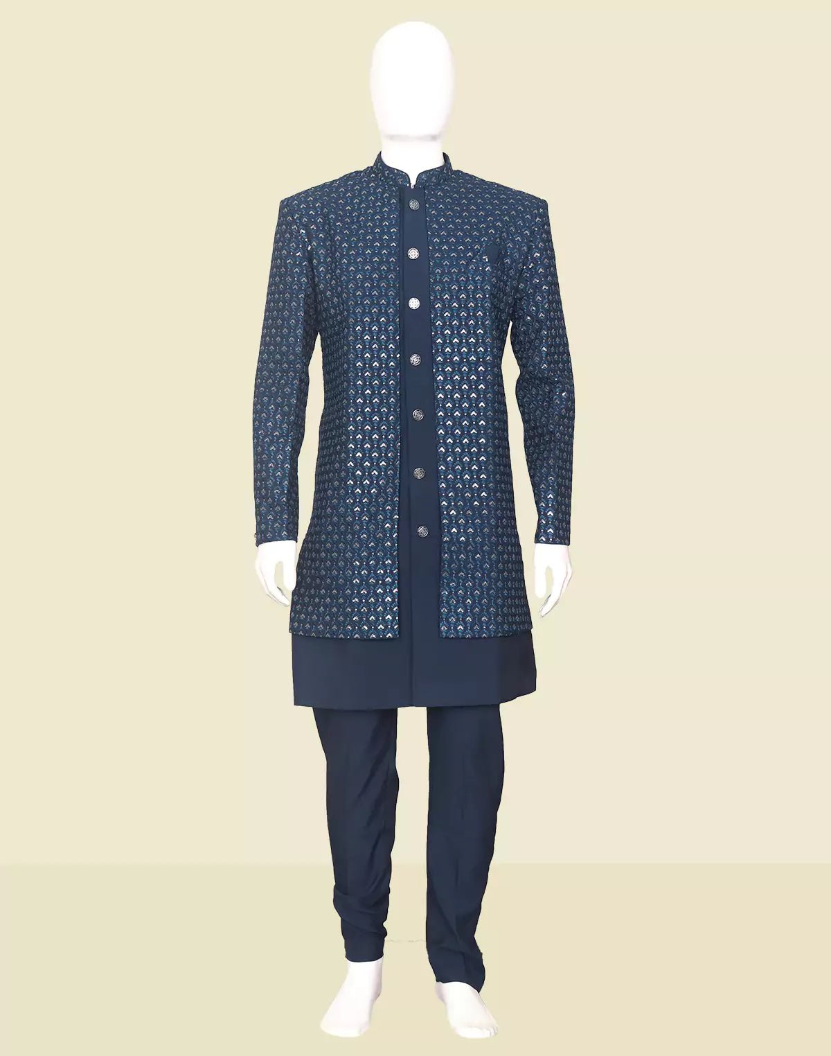 Image of Peacock Jacquard Floral Jacket Set with Thread Work - South India Shopping Mall