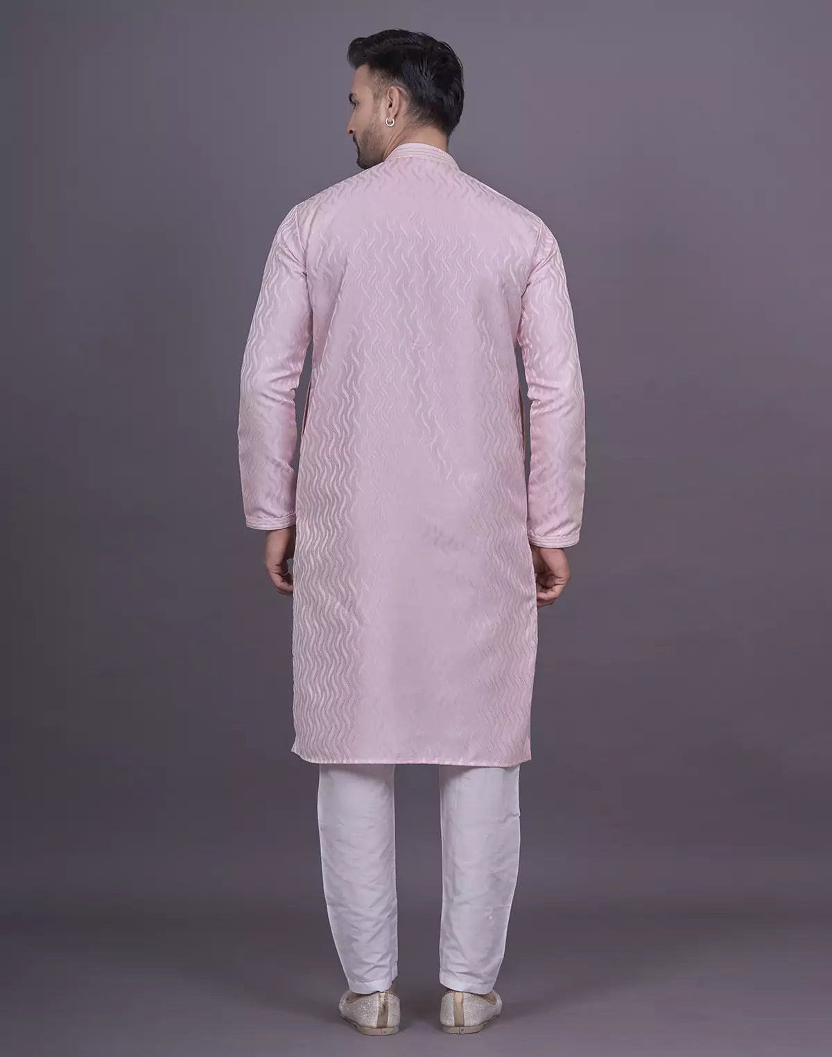 Image of Pink All Over Self Highlighted Thread work Jacquard Kurta Pyjama Set - South India Shopping Mall