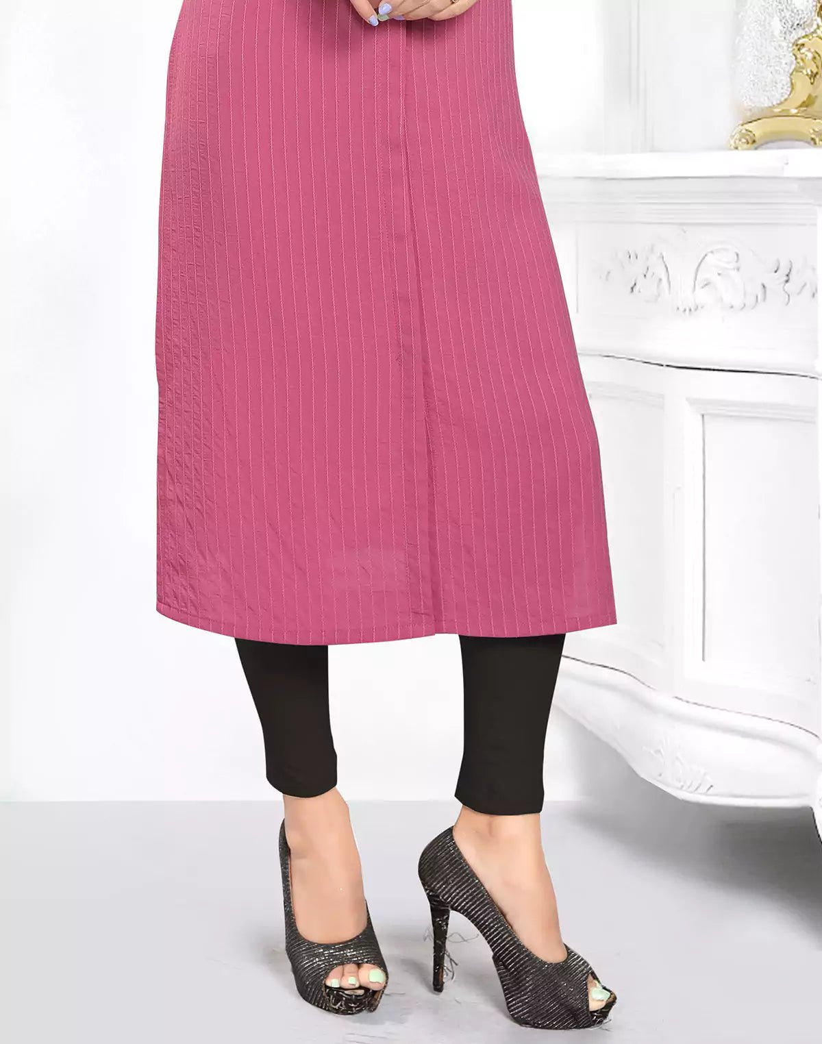 Image of Pink Casual Wear Cotton Silk Kurti - South India Shopping Mall