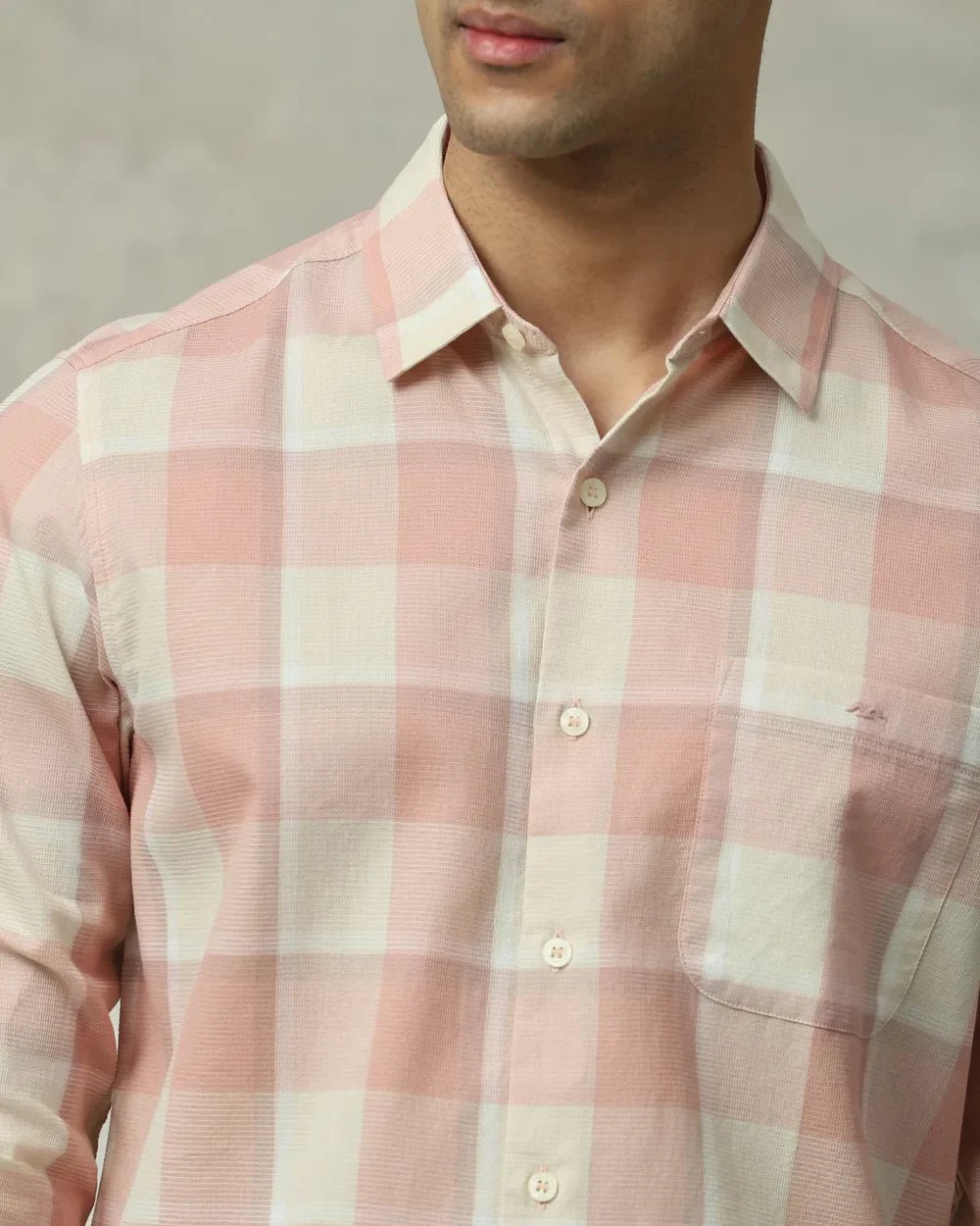 Image of Pink Checks Full Sleeve Ccasual Cotton Shirt - South India Shopping Mall