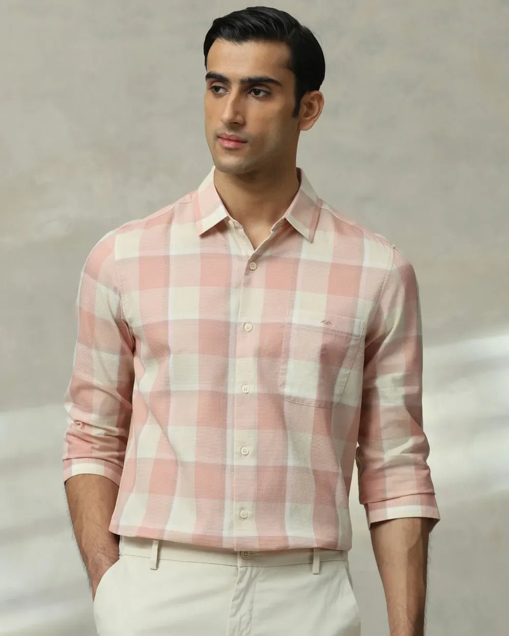 Image of Pink Checks Full Sleeve Ccasual Cotton Shirt - South India Shopping Mall