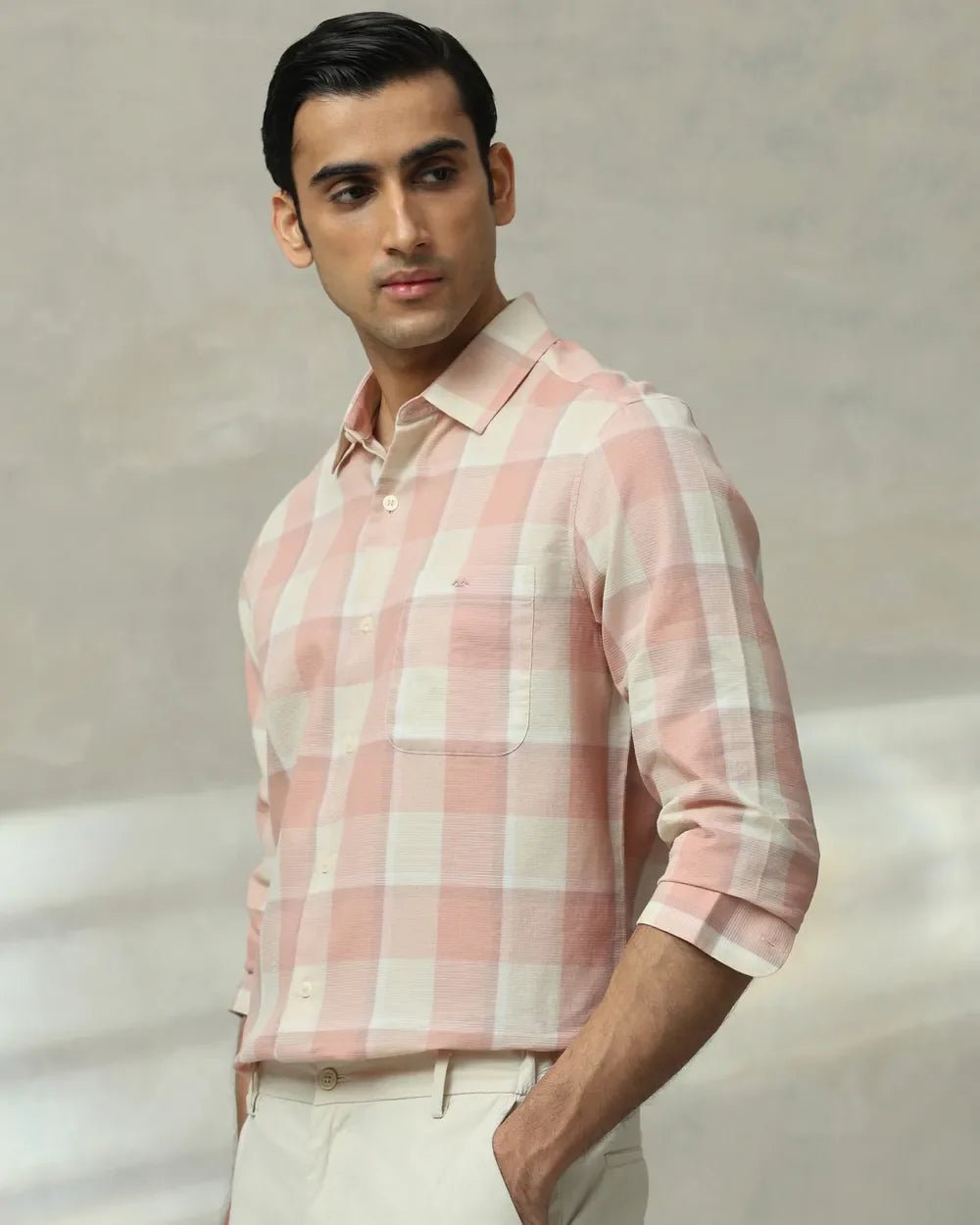 Image of Pink Checks Full Sleeve Ccasual Cotton Shirt - South India Shopping Mall
