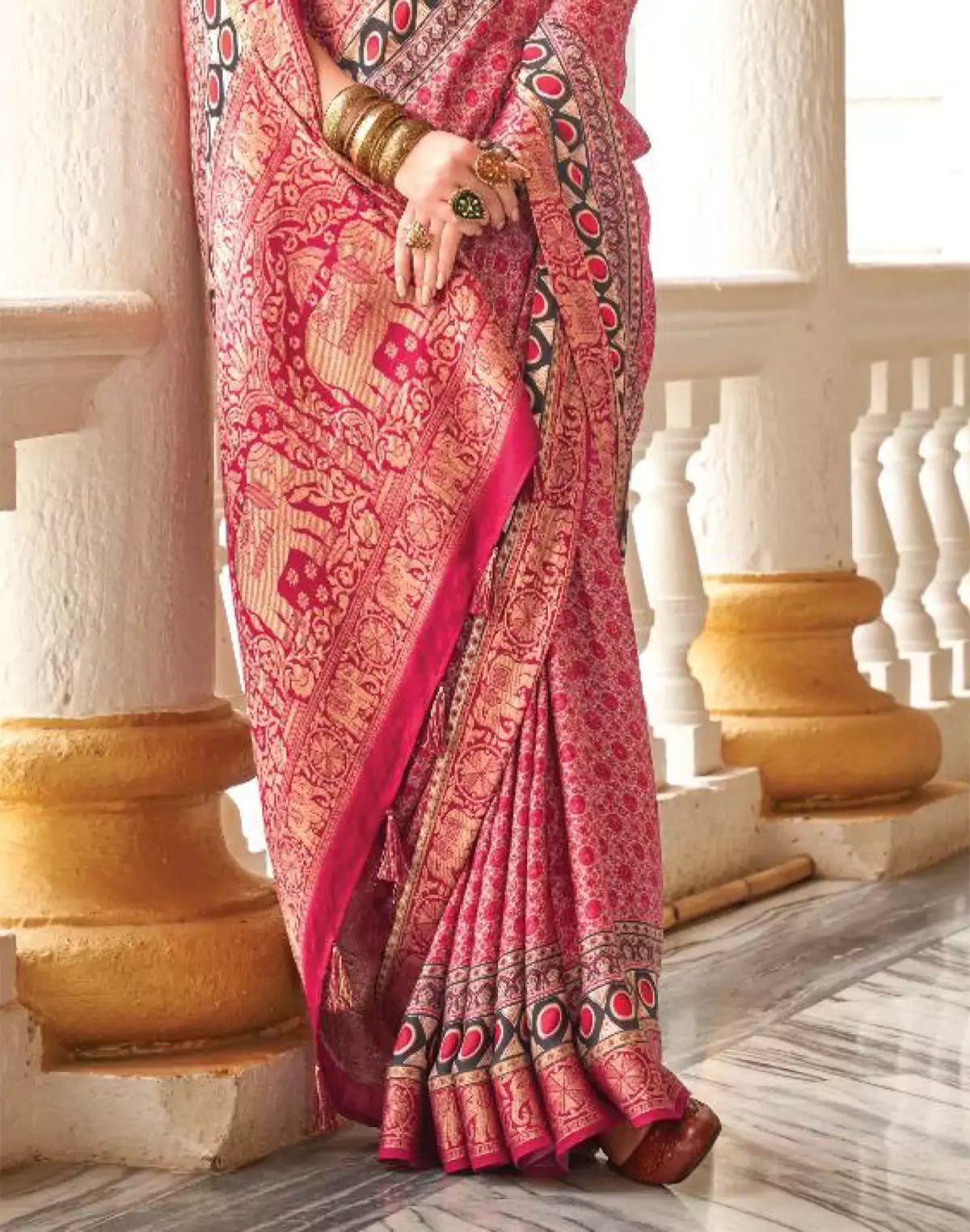 Image of Pink Coloured All Over Floral Print Soft Georgette Saree - South India Shopping Mall