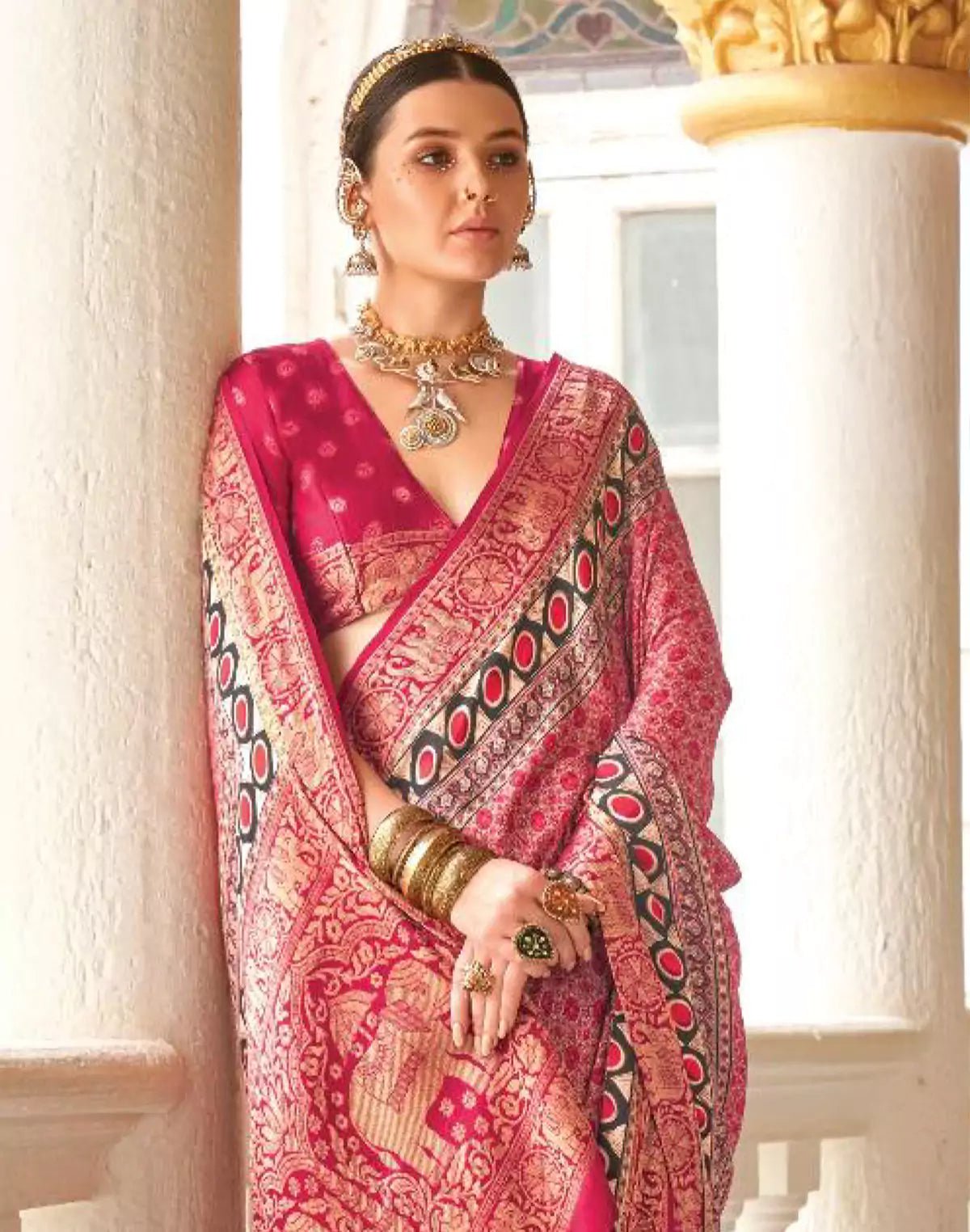 Image of Pink Coloured All Over Floral Print Soft Georgette Saree - South India Shopping Mall