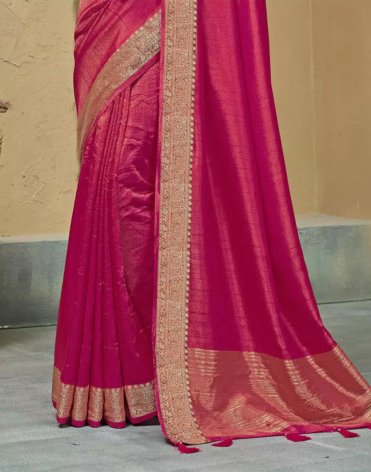 Image of Pink Coloured Plain Raw Silk Saree - South India Shopping Mall