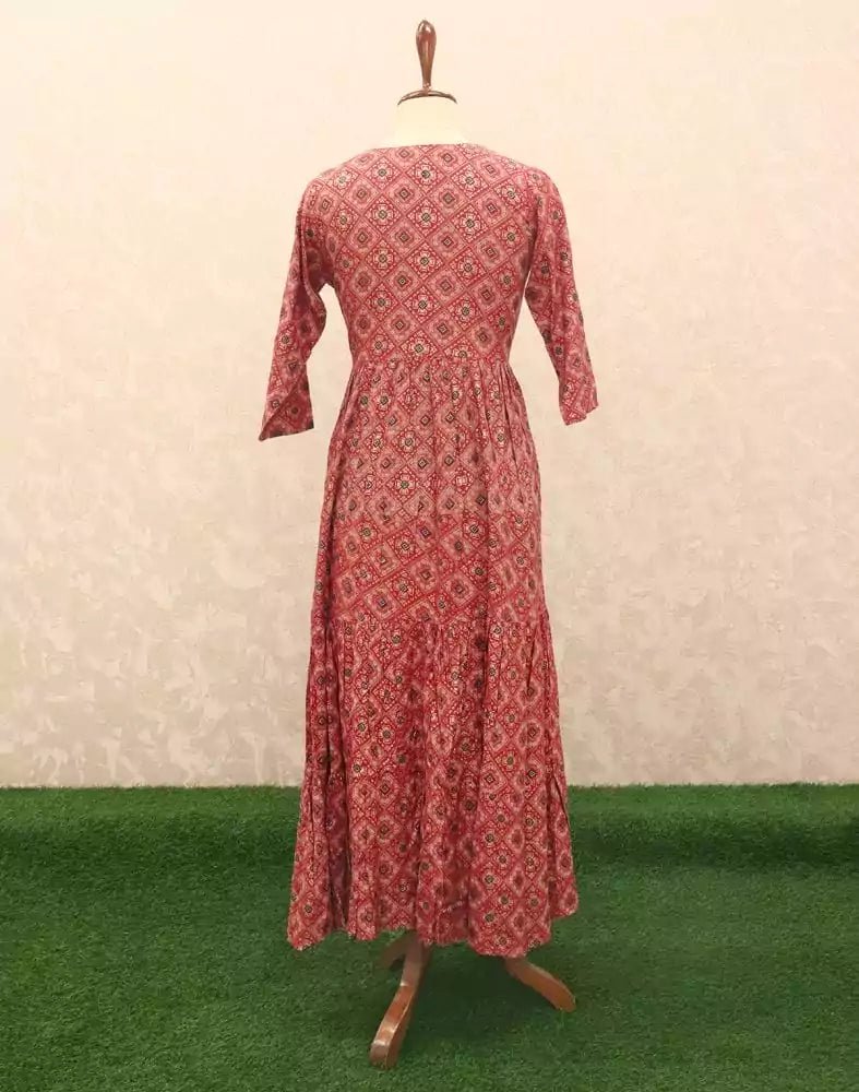 Image of Pink Geometric Mirror work Silk Kurti - South India Shopping Mall