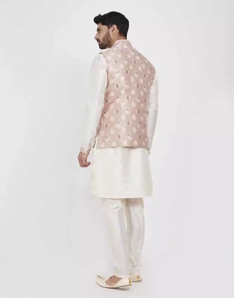 Image of Pink Self Brocade Kurta Set - South India Shopping Mall