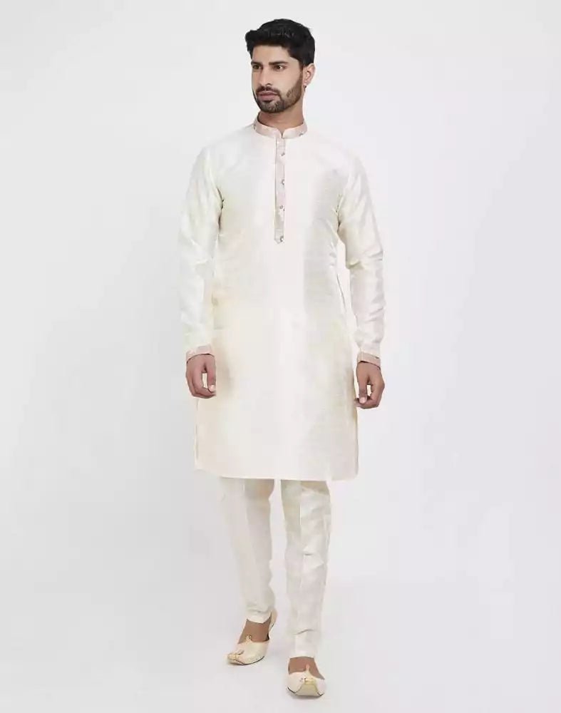 Image of Pink Self Brocade Kurta Set - South India Shopping Mall