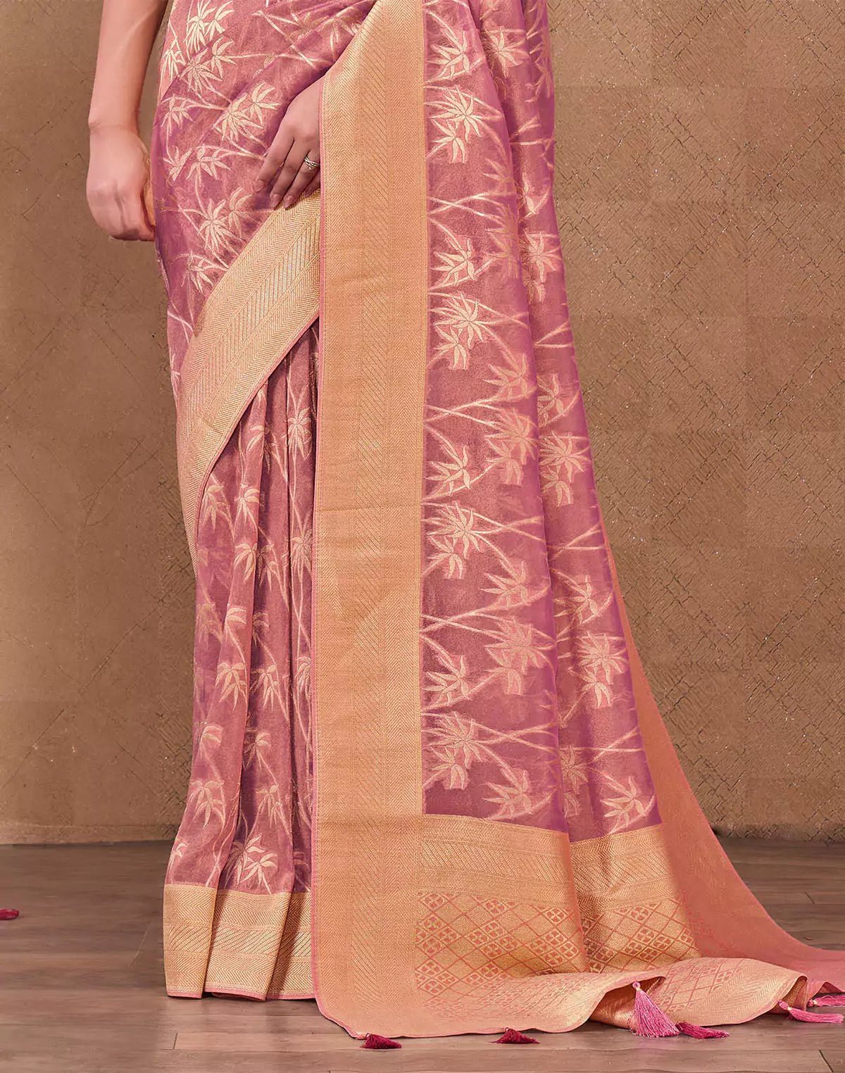 Pink Shaded Fancy Organza Contrast Border Saree - South India Shopping Mall