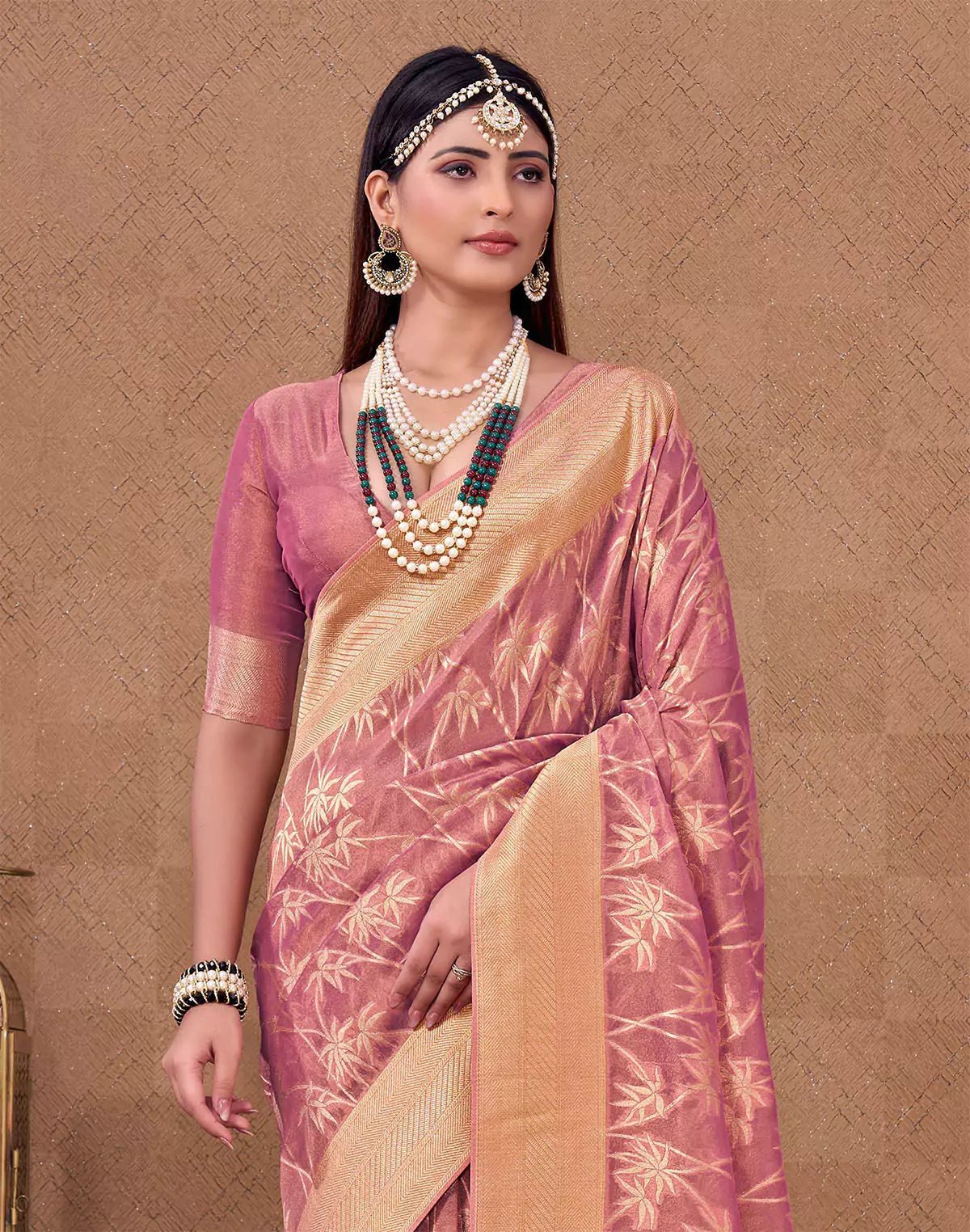 Pink Shaded Fancy Organza Contrast Border Saree - South India Shopping Mall