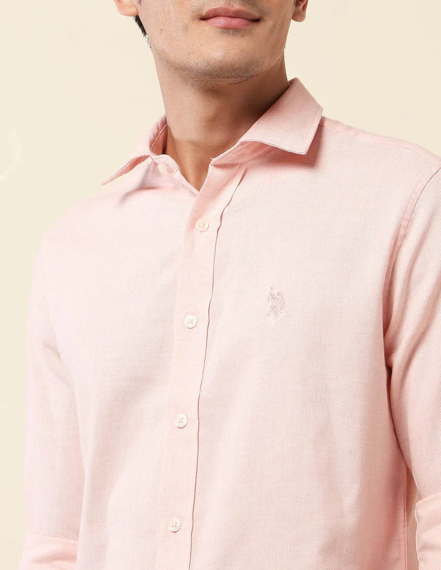 Image of Pink Textured Lenin Cotton Tailored Fit Shirt - South India Shopping Mall