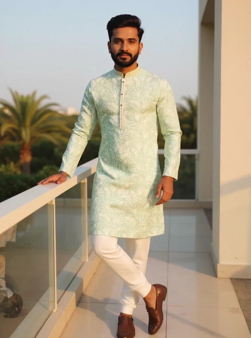 Image of Pista Chikankari Georgette Floral Design Kurta Pyjama Set - South India Shopping Mall
