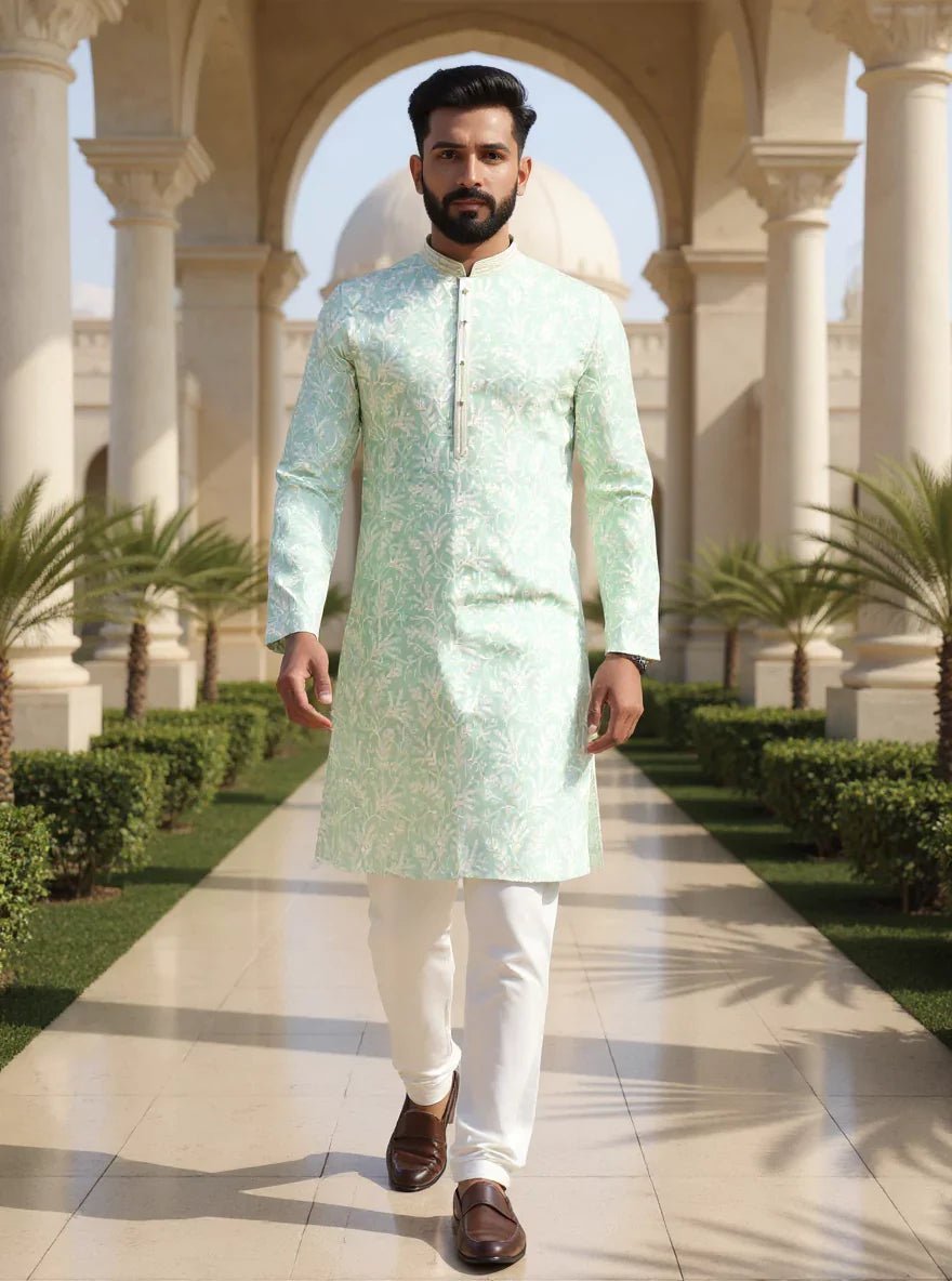 Image of Pista Chikankari Georgette Floral Design Kurta Pyjama Set - South India Shopping Mall