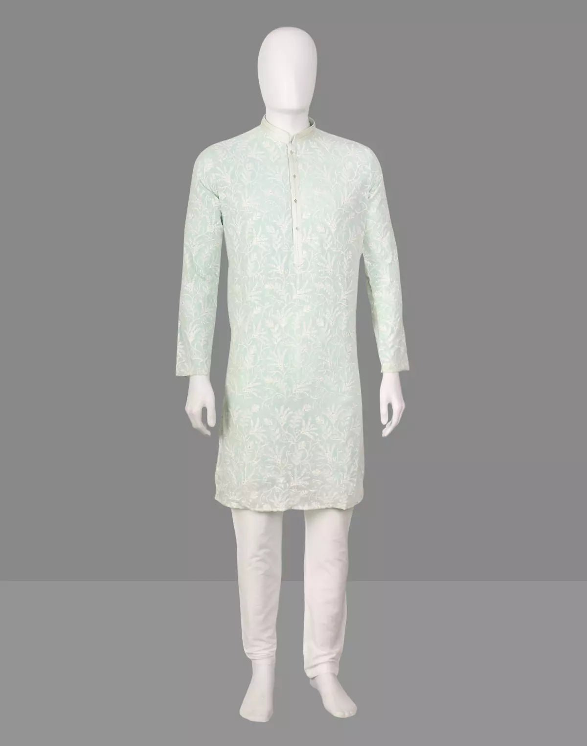 Image of Pista Chikankari Georgette Floral Design Kurta Pyjama Set - South India Shopping Mall