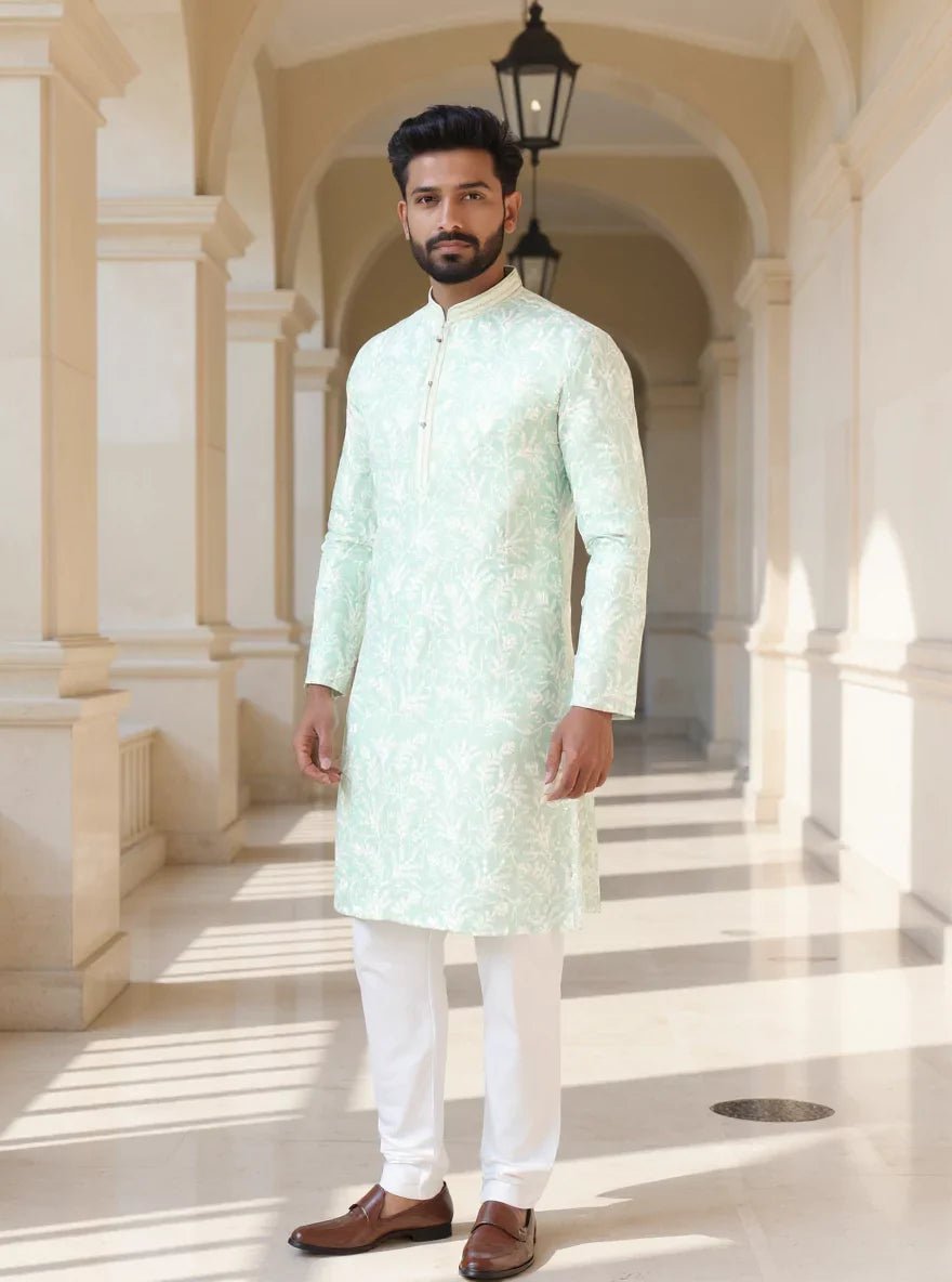 Image of Pista Chikankari Georgette Floral Design Kurta Pyjama Set - South India Shopping Mall