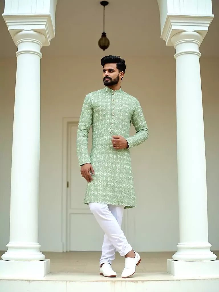 Image of Pista Floral Ethnic Motifs Cotton Kurta Set - South India Shopping Mall