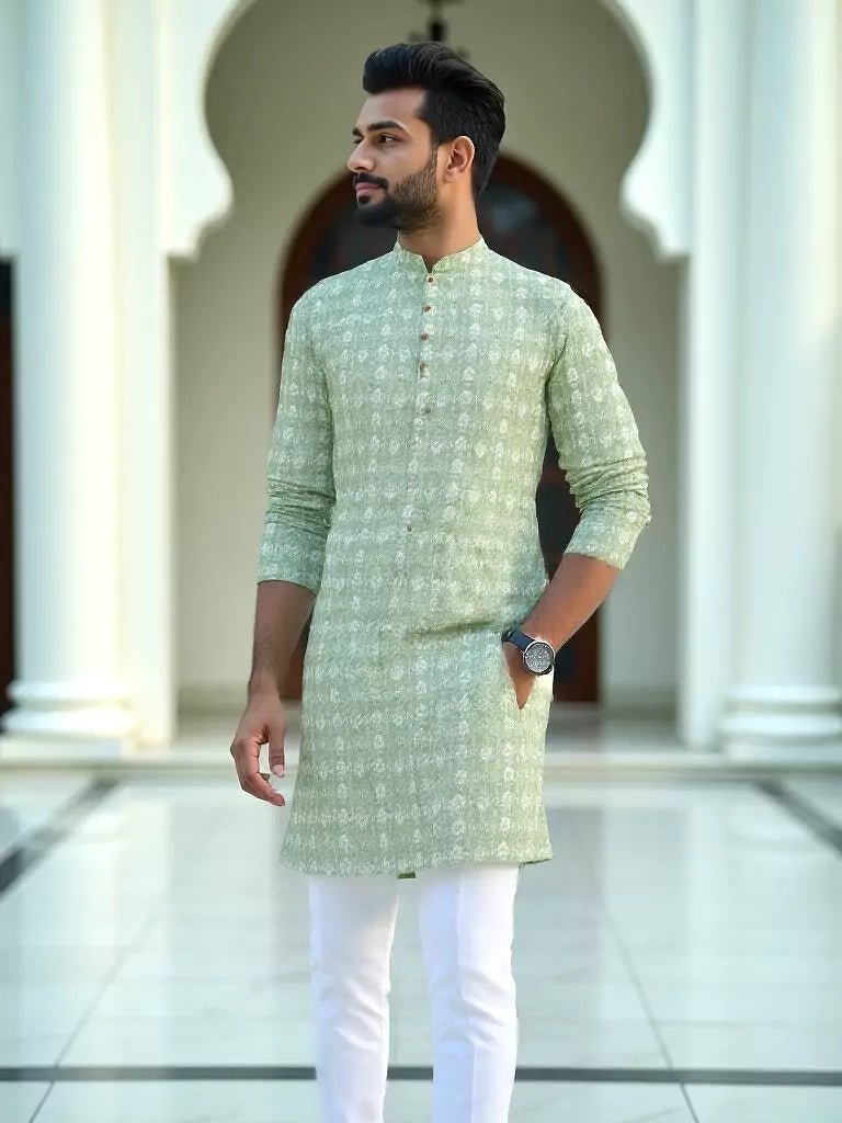 Image of Pista Floral Ethnic Motifs Cotton Kurta Set - South India Shopping Mall