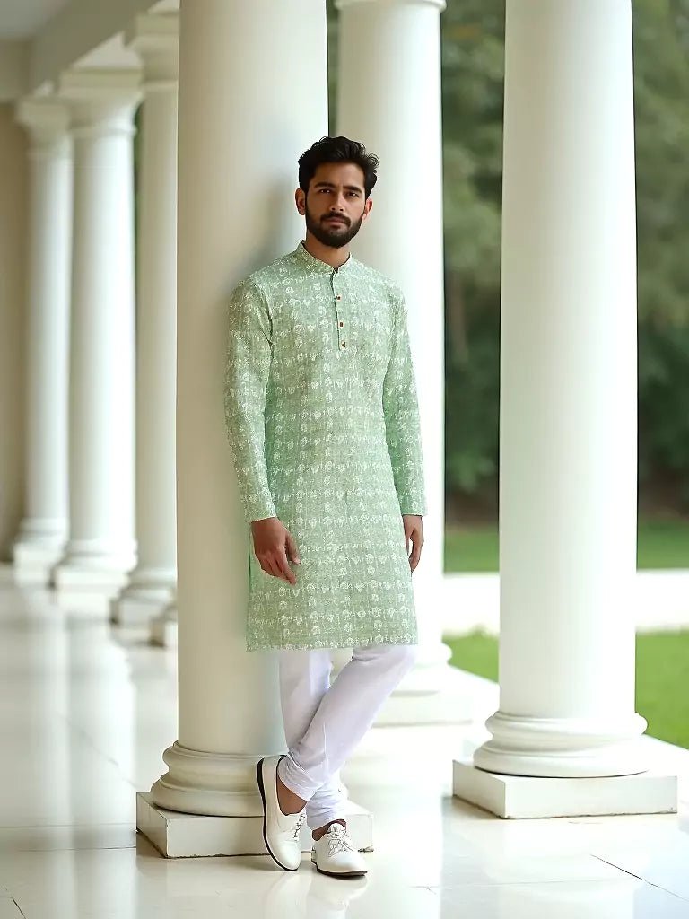 Image of Pista Floral Ethnic Motifs Cotton Kurta Set - South India Shopping Mall