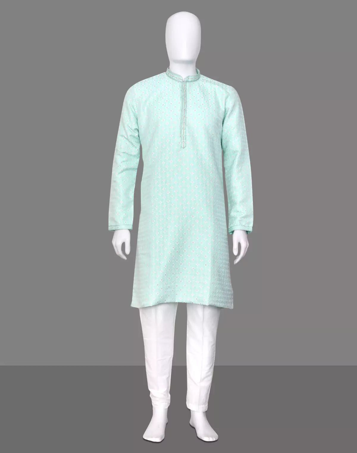 Image of Pista Floral Weaving Jacquard Kurta Pyjama Set - South India Shopping Mall