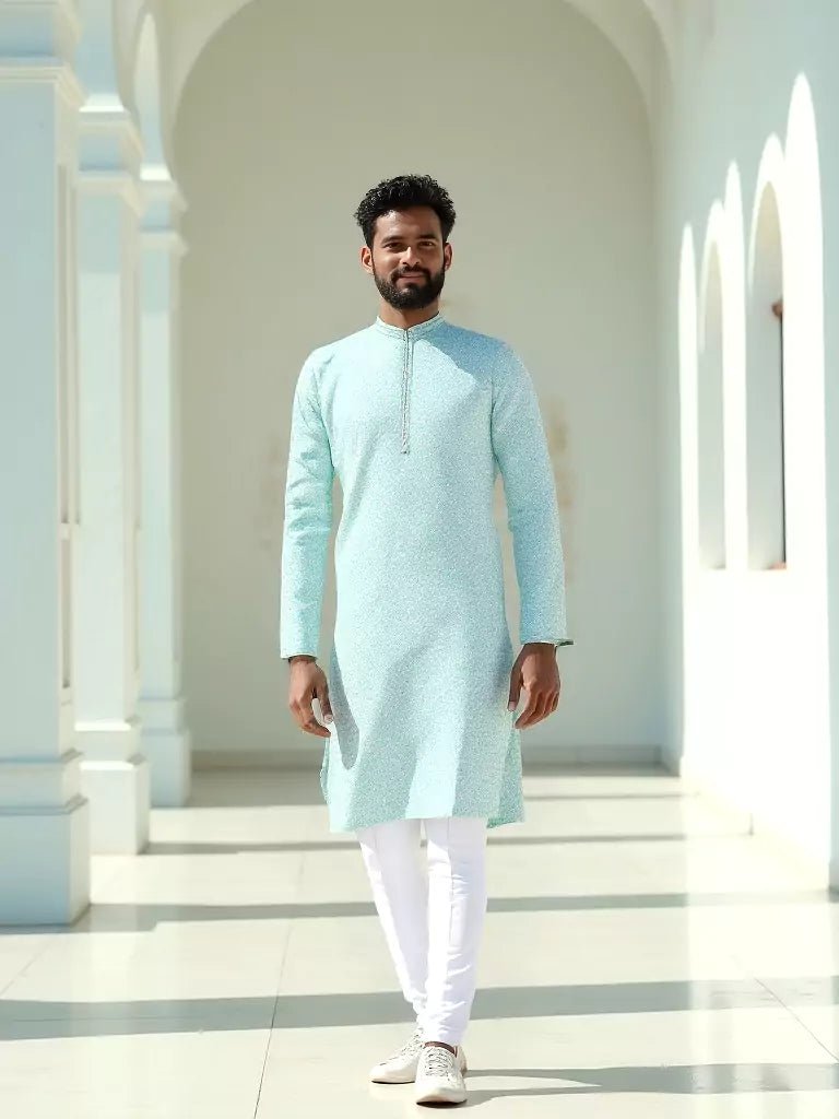 Image of Pista Floral Weaving Jacquard Kurta Pyjama Set - South India Shopping Mall