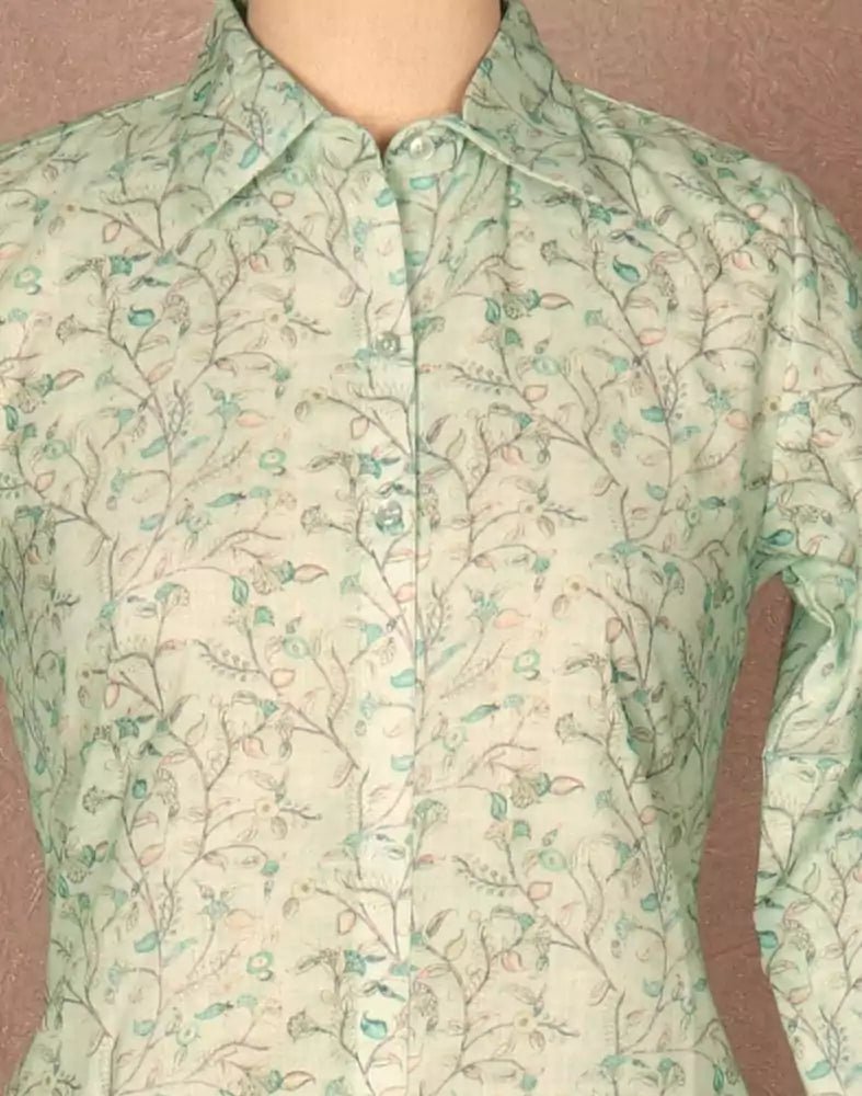 Image of Pista Green Colour Floral Cotton Printed Tops - South India Shopping Mall