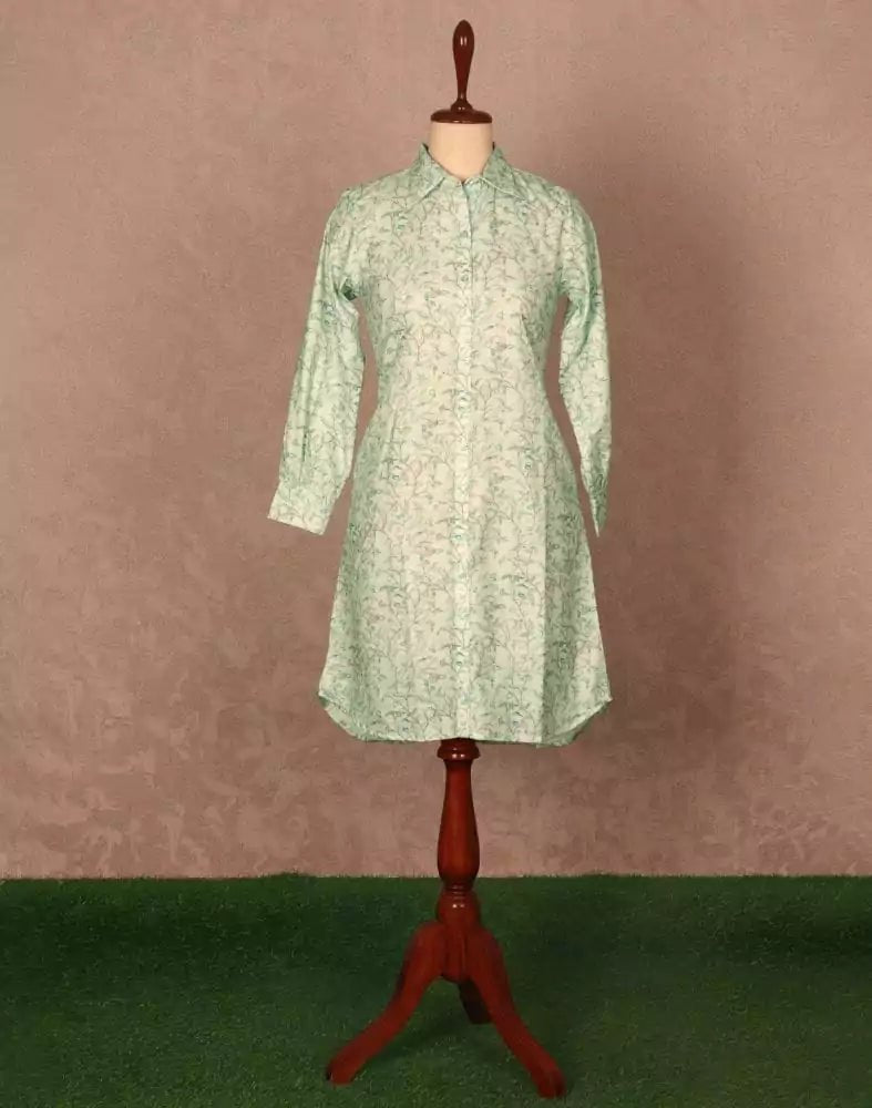 Image of Pista Green Colour Floral Cotton Printed Tops - South India Shopping Mall