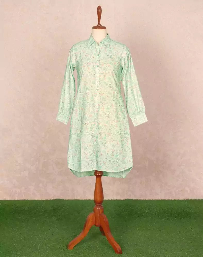 Image of Pista Green Floral Cotton Printed Tops - South India Shopping Mall