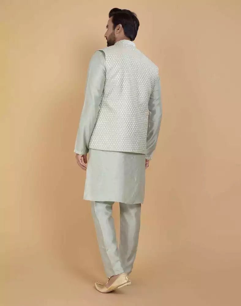 Image of Pista Green Impressive Self Highlighted Design Kurta Jacket Set - South India Shopping Mall