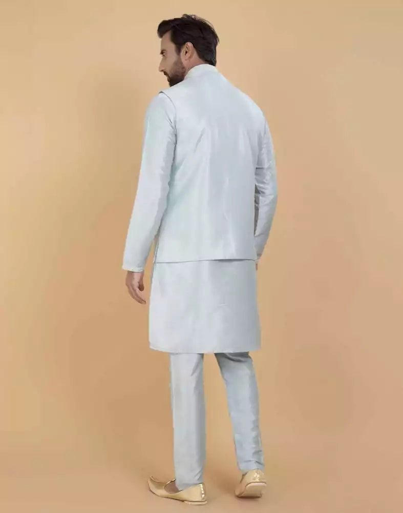 Image of Pista Green Self Jacquard With Embroidery Finishing Jacket For Party Styles - South India Shopping Mall