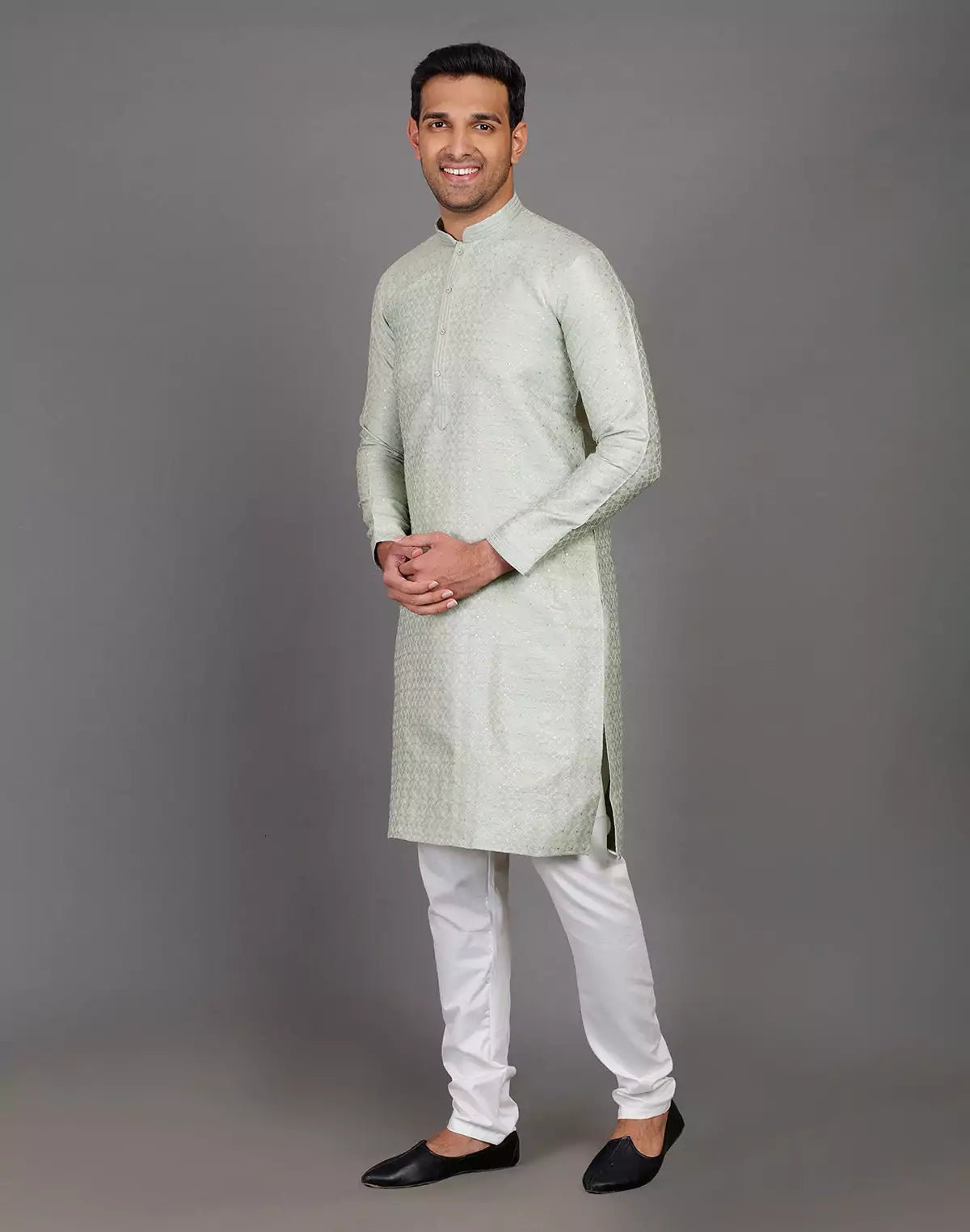Image of Pista Green Thread With Brocade Design Soft Silk Kurta Set - South India Shopping Mall