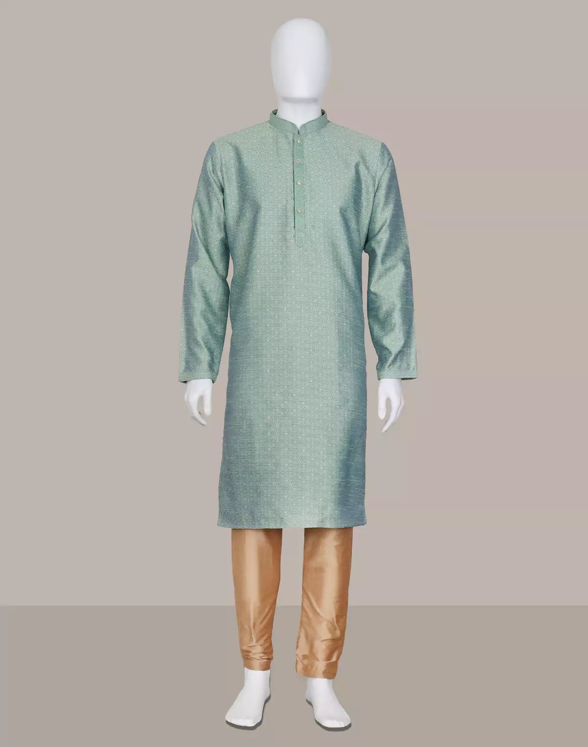 Image of Pista Green Woven Design Jacquard Kurta with Pyjamas - South India Shopping Mall