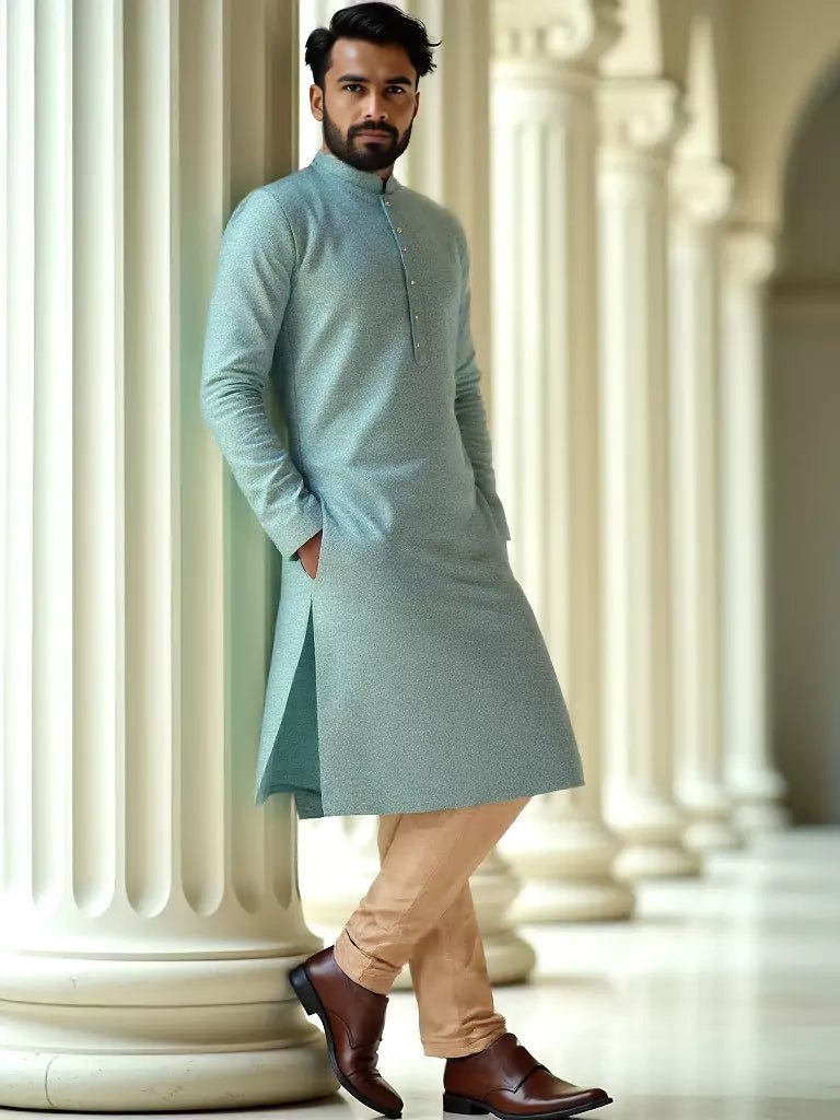 Image of Pista Green Woven Design Jacquard Kurta with Pyjamas - South India Shopping Mall
