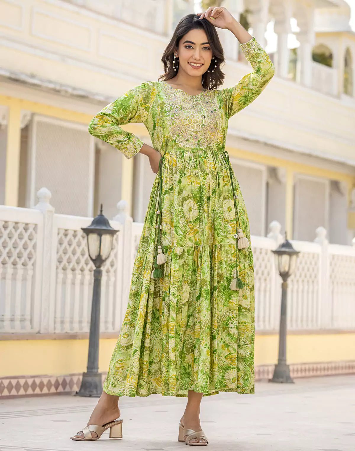 Image of Pista Green Yoke Design Rayon Kurti - South India Shopping Mall