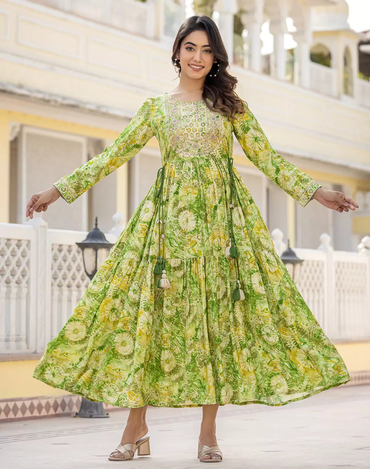 Image of Pista Green Yoke Design Rayon Kurti - South India Shopping Mall