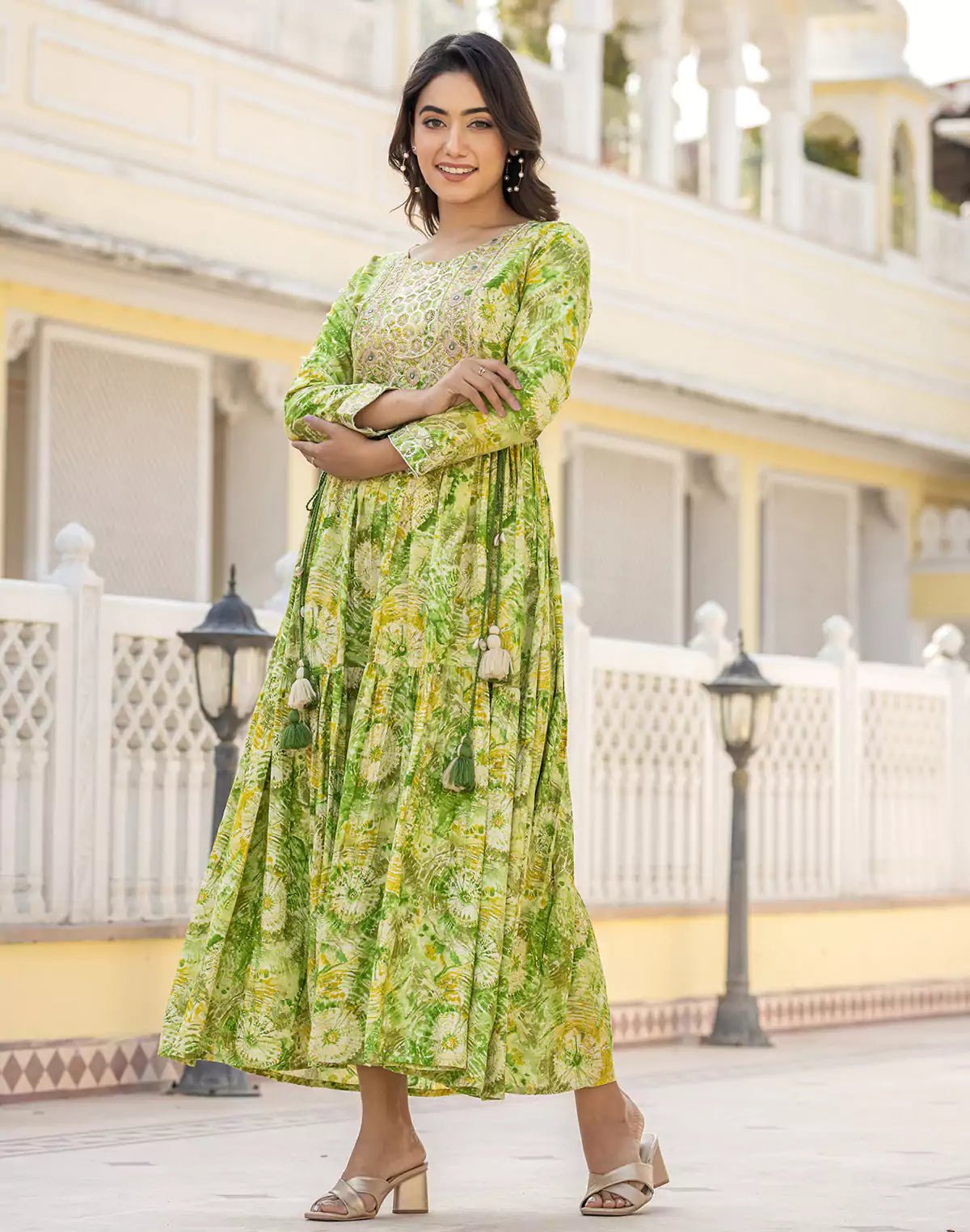 Image of Pista Green Yoke Design Rayon Kurti - South India Shopping Mall