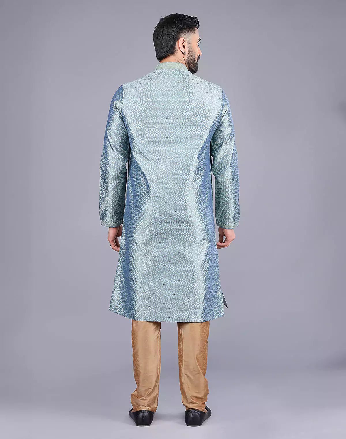 Image of Pista Self Bootis and Weaving Soft Silk Kurta Set - South India Shopping Mall