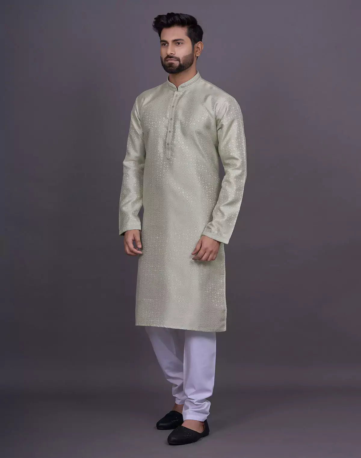 Image of Pista Self Geometric Design Jacquard Kurta Pajama - South India Shopping Mall
